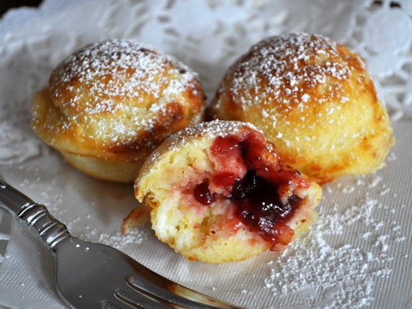 Ebelskivers (Danish pancakes) with lingonberry jam