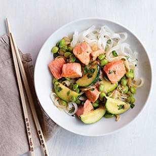 Edamame & salmon stir-fry with miso butter
