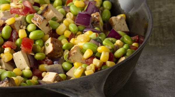 Edamame and smoked tofu succotash
