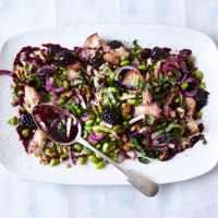Edamame and sourdough salad with berry vinaigrette