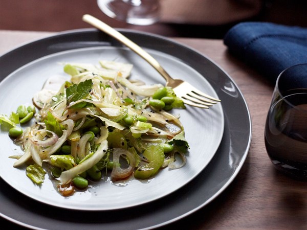 Edamame, celery and fennel salad with candied lemon
