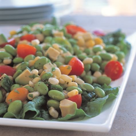 Edamame, corn & tomato salad
