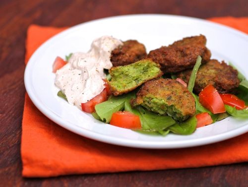 Edamame falafel with spicy coriander sauce