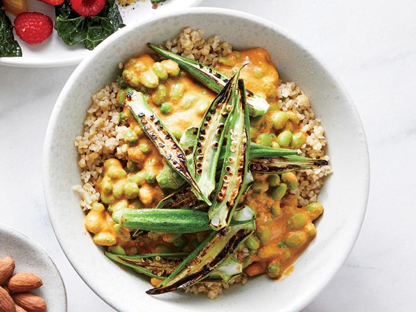 Edamame, okra, and green pea korma