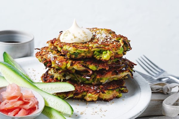 Edamame, tuna and pickled ginger fritters