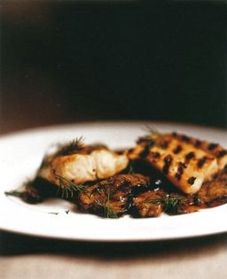 Eel fillets with beefsteak fungus