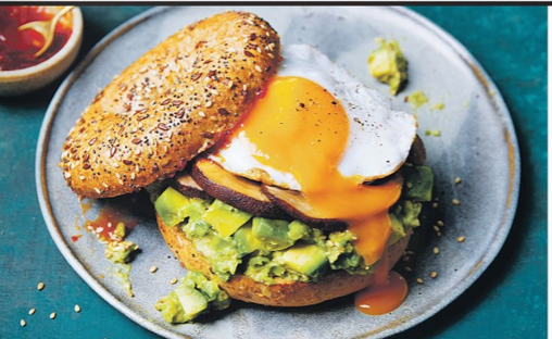 Egg & mushroom bagels with wasabi smashed avo