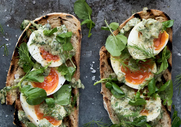 Egg, caper and herb tartines
