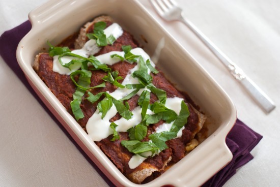Egg enchiladas with roasted poblano sauce