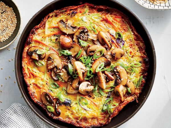 Egg foo yong with mushroom sauce