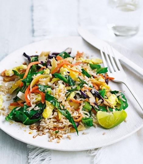 Egg-fried rice and veg stir-fry