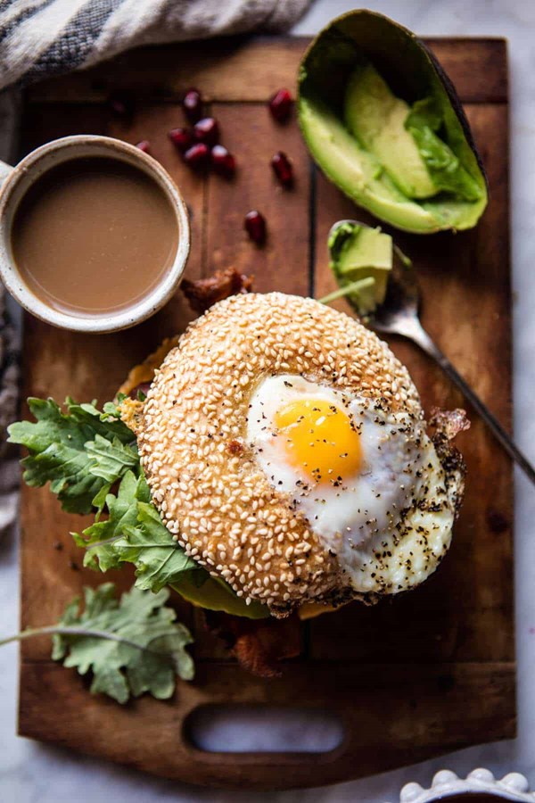 Egg in a hole avocado breakfast bagel