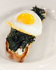 Egg, kale, and ricotta on toast