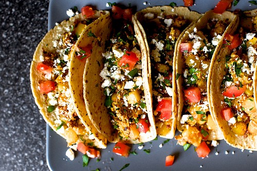 Egg, potato and chorizo taco with queso fresco
