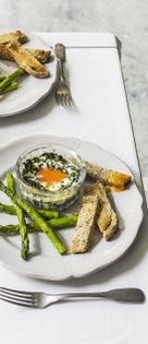 Egg pots with asparagus dippers