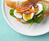 Egg salad sandwich with basil-honey-lemon dressing