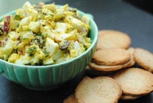 Egg salad with kalamatas, red onion, and fresh oregano