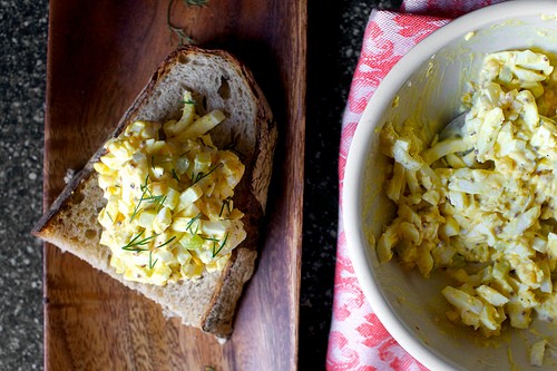 Egg salad with pickled celery and coarse Dijon