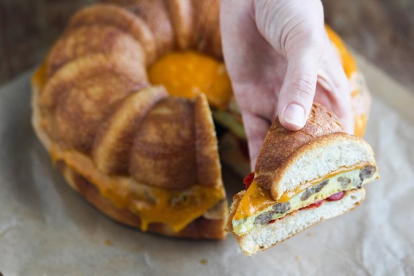 Egg, sausage, and cheese bundt breakfast sandwich