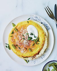 Egg tortilla with cumin sour cream