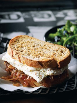 Egg white, caramelized onion and fig jam sandwich