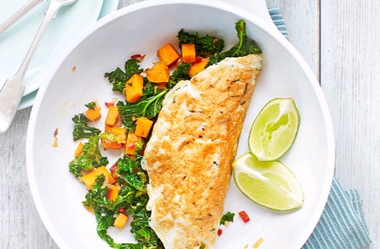 Egg white omelette with kale and sweet potato