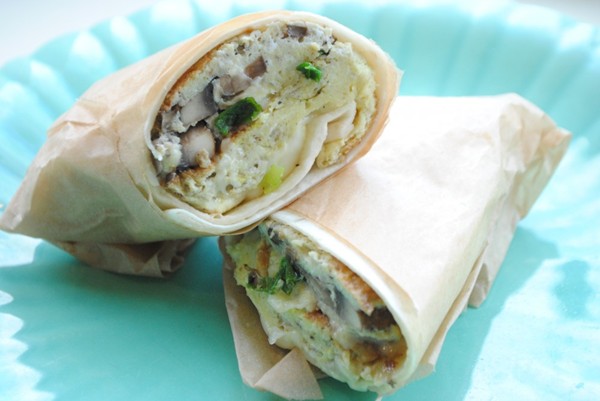 Egg wrap-and-runs with mushroom & provolone