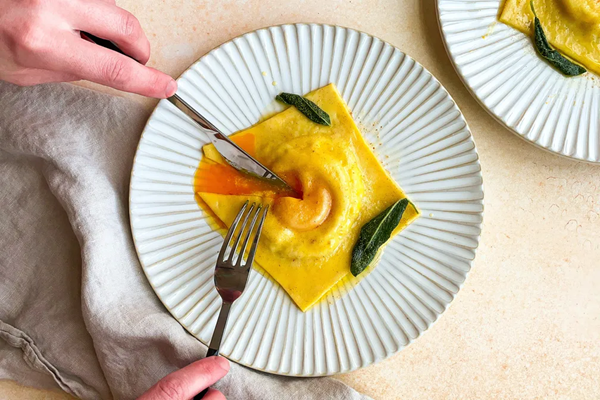 Egg yolk ravioli with black pepper & pecorino