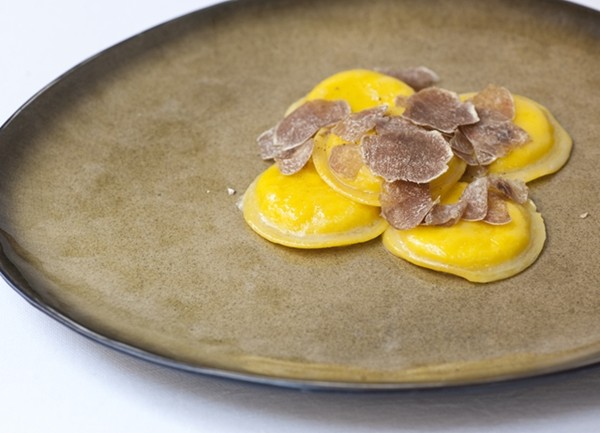 egg yolk ravioli with truffle