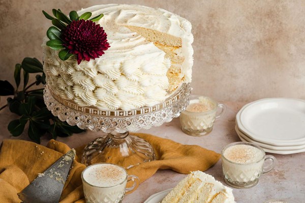 Eggnog spice cake with bourbon custard filling and eggnog buttercream