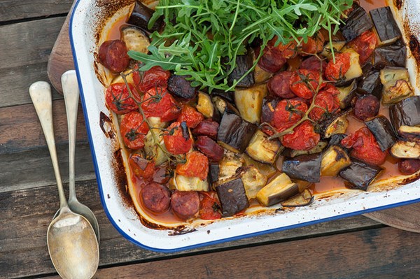 Eggplant & chorizo supper