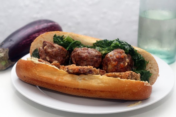 Eggplant & rapini meatball subs