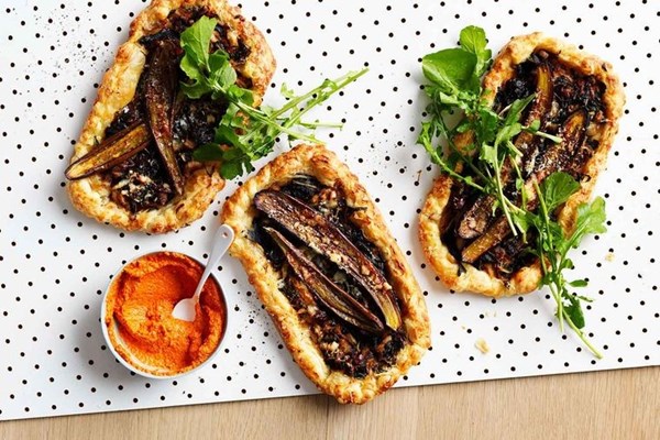 Eggplant & romesco tarts