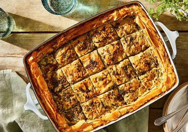 Eggplant & shishito phyllo pie from Pierce Abernathy