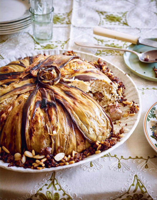 Eggplant and beef pilaf (Makloube)