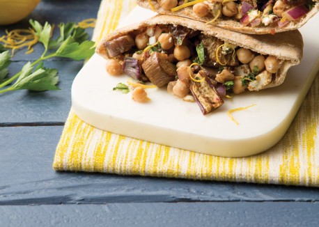 Eggplant and chickpea pitas