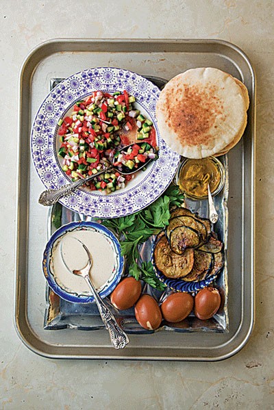 Eggplant and cucumber salad sandwich (Sabich)