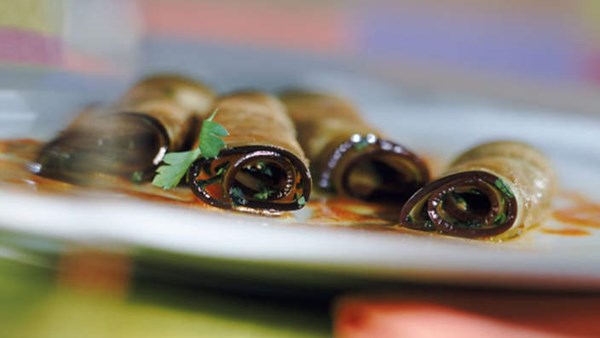 Eggplant and feta rolls