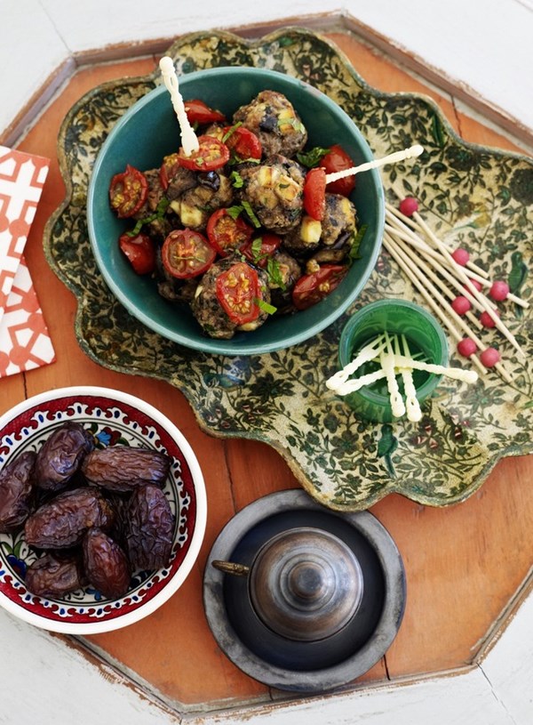 Eggplant and haloumi kofte with roasted cherry tomatoes