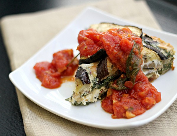 Eggplant and Swiss chard tortino