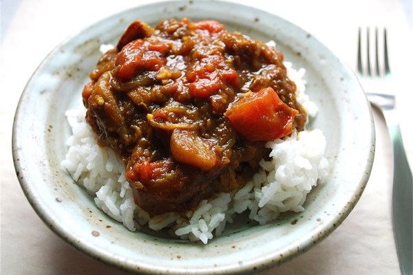 Eggplant and tomato stew with pomegranate molasses