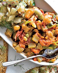 Eggplant caponata with golden raisins