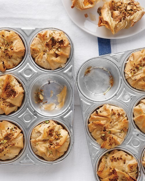 Eggplant-feta phyllo pies