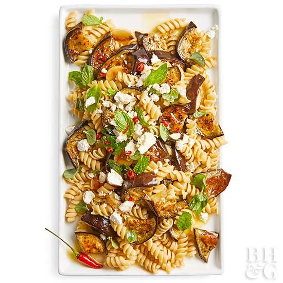 Eggplant, garlic and herb pasta