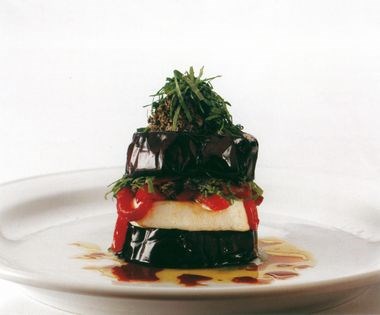 Eggplant, goat's cheese and pesto sandwich