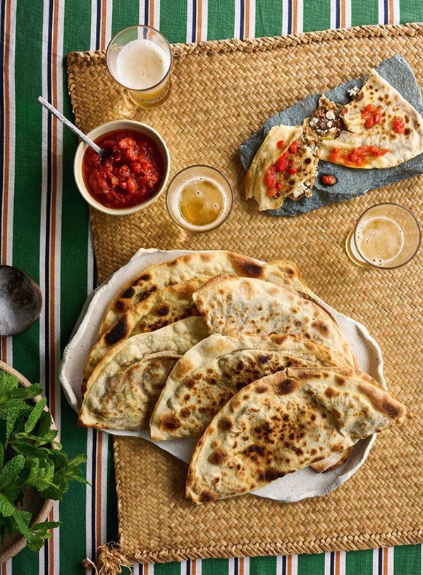 Eggplant gözleme with chilli & capsicums