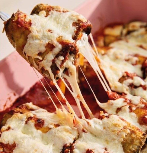 Eggplant Parm rollatini with tomato & onion sauce
