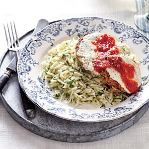 Eggplant Parmesan with parsley orzo