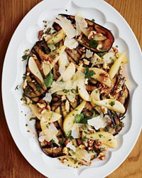 Eggplant, pear and pecorino salad