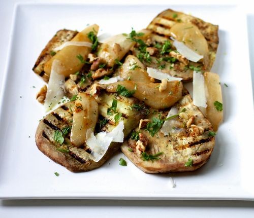 Eggplant, pear and pecorino salad